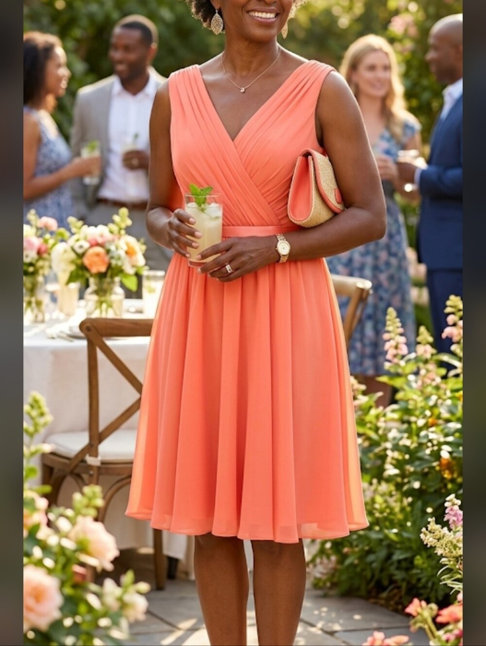 DA VINCI PEACH CHIFFON DRESS SIZE 18